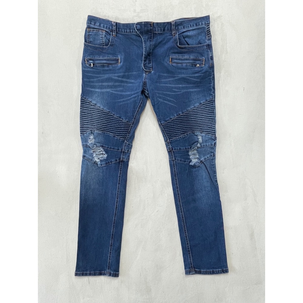 Balmain Paris Mens Blue Distressed Biker Moto Slim Jeans Italy 40 5657-214N